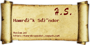 Hamrák Sándor névjegykártya